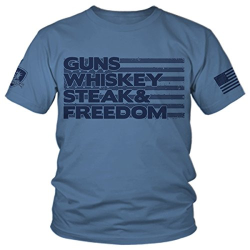Armed American Supply Guns Whiskey Steak  and  Freedom - Patriotic T-Shirt from -SM- Lake Blue