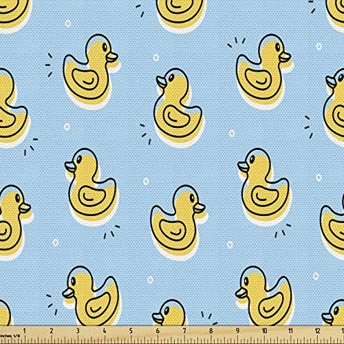 Ambesonne Yellow Bird Fabric by The Yard Simplistic Pattern with Rubber Toy Duck Drawing Decorative Fabric for Upholstery and Home Accents 3 Yards Sky Blue