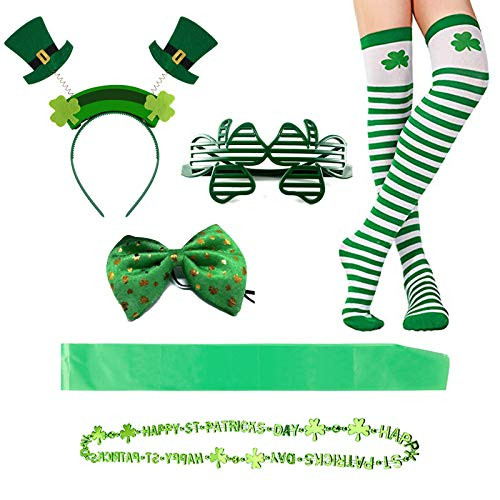 Elfcool 6 Pack St. Patrick's Day Accessory Saint Patricks Party Favors with St Patrick Green Headband Eyeglass and Shamrock Necklace for St. Patrick Irish Party Supplies Decorations -6 PCS-