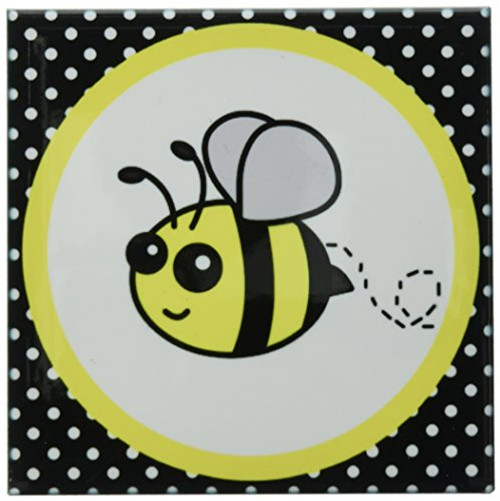 3dRose cst_57078_3 Cute Yellow Bumble Bee on Black and White Polka Dots Ceramic Tile Coasters, Set of 4 3dRose cst_57078_3 Cute Yellow Bumble Bee on Black and White Polka Dots Ceramic Tile Coasters, Set of 4