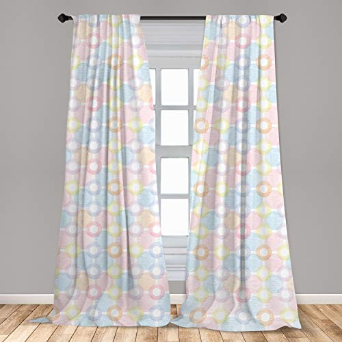 Ambesonne Pastel Window Curtains Ring Shapes and Big Spots Dots Symmetrical Overlapping Geometric Feminine Lightweight Decorative Panels Set of 2 with Rod Pocket 56" x 63" Multicolor