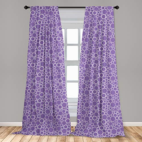 Ambesonne Mauve Window Curtains Abstract Geometrical Linked Circles in Many Sizes Fractal Diameter Rings Print Lightweight Decorative Panels Set of 2 with Rod Pocket 56" x 63" Violet White