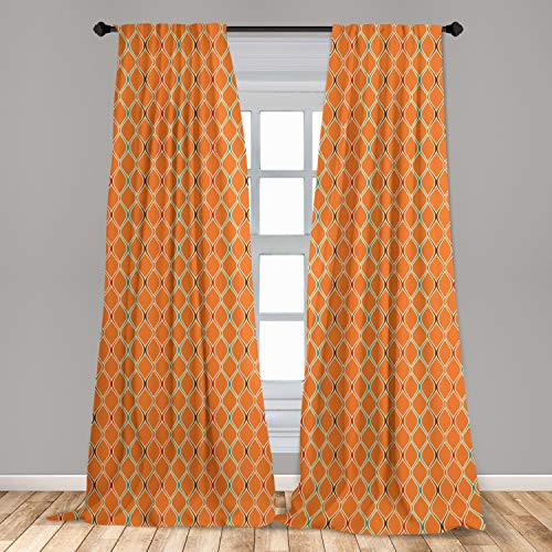 Ambesonne Orange Window Curtains Vibrant Old Fashion Trippy with Unusual Shapes in Earthen Toned Display Lightweight Decorative Panels Set of 2 with Rod Pocket 56" x 63" Multicolor