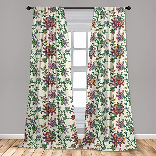 Ambesonne Bohemian Window Curtains Retro Colorful Flowers Pattern Exquisite Blooms Boho Vintage Floral Art Lightweight Decorative Panels Set of 2 with Rod Pocket 56" x 63" Multicolor