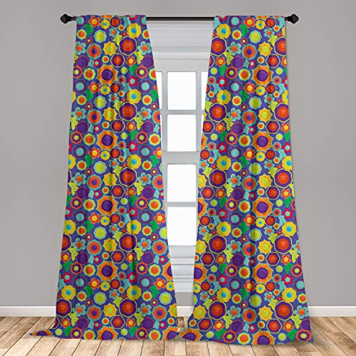 Lunarable Floral Window Curtains Abstract Pattern with Spring Foliage in Vibrant Colors Lightweight Decorative Panels Set of 2 with Rod Pocket 56" x 63" Purple Red