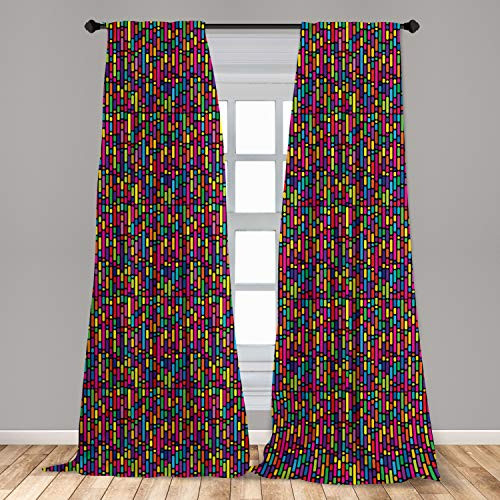 Ambesonne Colorful Window Curtains Vertical Lines of Different Sizes and Dots in Lively Colors Abstract Geometrical Lightweight Decorative Panels Set of 2 with Rod Pocket 56" x 63" Multicolor