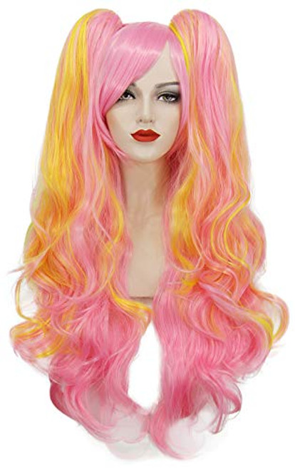 Juziviee Pink Wigs for Junko Enoshima Cosplay Costume Long Red Hair Wig Anime Harajuku Lolita Cute Synthetic Wigs for Party with Wig Net AD017R