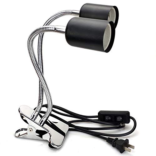 AMZCOOL Reptiles Dual Lamp Fixture Holder Clamp Two Independently Switches Adjustable Stand for Pet Habitat UVA UVB Heat Light Bulbs-Lamps