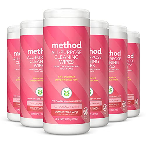Method All-Purpose Cleaning Wipes Pink Grapefruit 30 Count 6 pack Packaging May Vary