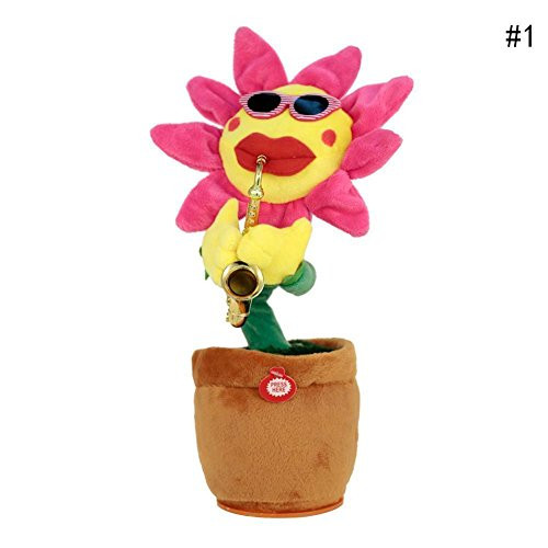 SKSTECH Musical Sing and Dancing Sunflower Soft Plush Funny Creative Saxophone Singing Toy -Pink-