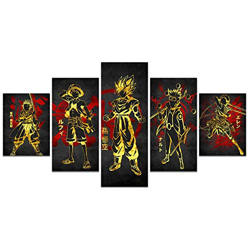 Japanese Anime One Piece Naruto Demon Slayer Poster Luffy Eren Tanjirou HD Print on Canvas Painting Wall Art for Living Room Decor Boy Gift -Unframed Luffy01-