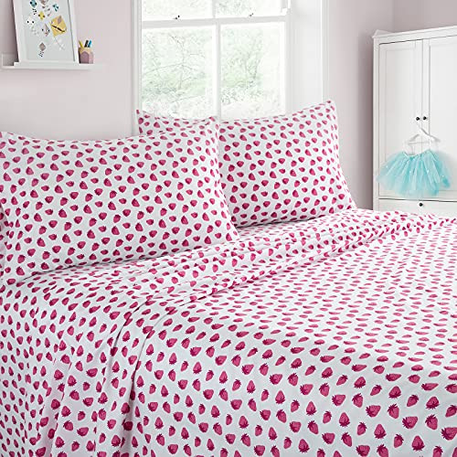 Vonty Kids Twin Sheet Set Strawberry Brushed Microfiber Bed Sheet for Boys  and  Girls Ultra Soft  and  Easy to Wash -1 Fitted Sheet  plus 1 Flat Sheet  plus 1 Pillowcase-