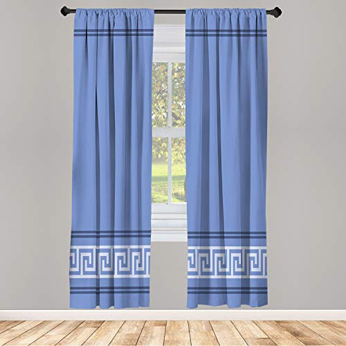 Ambesonne Abstract Window Curtains Simplistic Classic Greek Inspired Pattern in Monochrome Design Lightweight Decorative Panels Set of 2 and Rod Pocket 56" x 63" Sky Blue