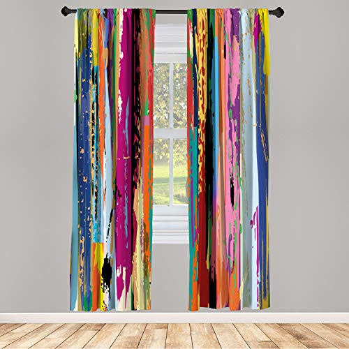 Ambesonne Abstract Window Curtain Multicolored Expressionist Work of Art Vibrant Rainbow Design Tainted Pattern Lightweight Decorative Panels Set of 2 and Rod Pocket 56 x 63 Rainbow Color