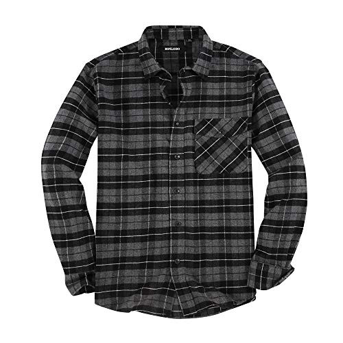 Monlando Mens Flannel Shirts Regular fit Long Sleeve Casual Button Down Shirts Black Grey Plaid Large Monlando Mens Flannel Shirts Regular fit Long Sleeve Casual Button Down Shirts Black Grey Plaid Large