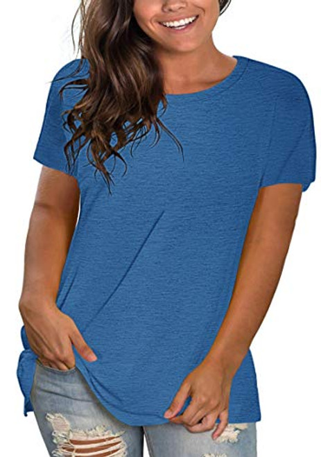 PLOKNRD Women's Plus Size Tshirts Short Sleeve Crewneck T Shirts Summer Basic Tunic Maternity Blouses Blue