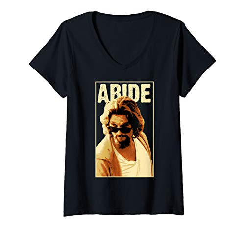 Womens The Big Lebowski Abides The Dude Portrait Panel V-Neck T-Shirt