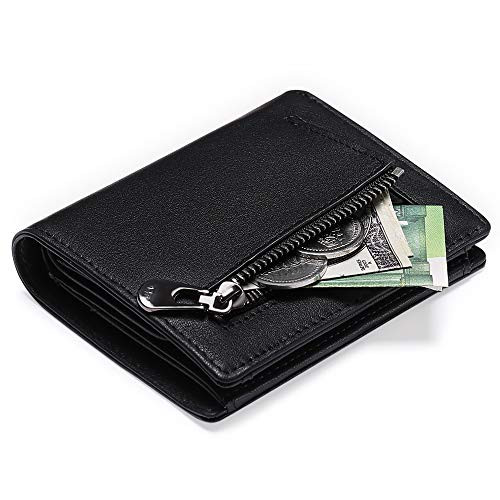 GOIACII Leather Wallet for Men RFID Blocking Bifold Credit Card Holder with ID Window 2 Coin Pockets