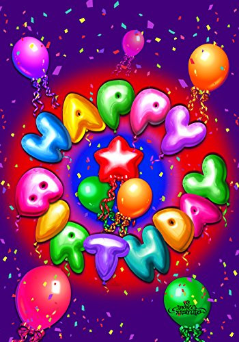 Toland Home Garden Birthday Confetti 28 x 40 Inch Decorative Happy Party Balloon House Flag