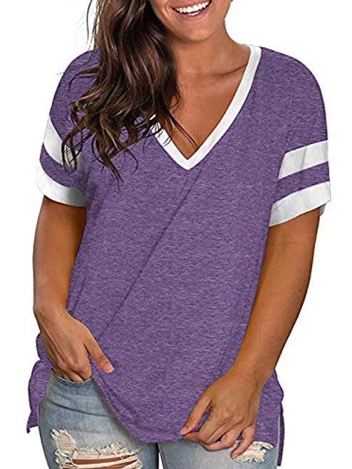 Womens Plus Size Summer Tops Casual Sexy Tee Side Split Tunics Purple 18W