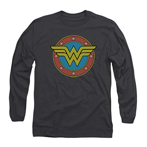 Wonder Woman Vintage Logo DC Comics Longsleeve T Shirt  and  Stickers -Large- Charcoal