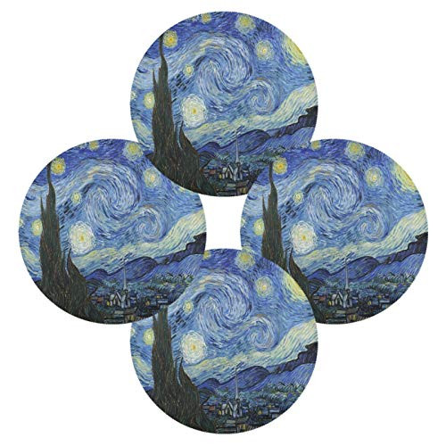 Unimagic Set of 4 Round Placemats Art Van Gogh Starry Night Place Mats Washable Heat Resistant Round Table Mats for Kitchen Dining Table 15.4 Inch