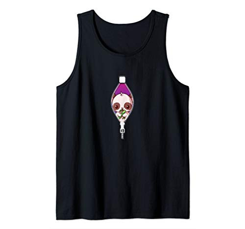 Baby Panda Peeking Out of Zipper Eating Bamboo Humor Gift Tank Top