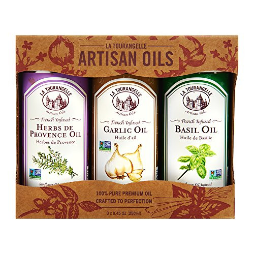 La Tourangelle Infused Trio of Oils - Infused Herbs de Provence Oil, Infused Garlic Oil, Infused Basil Oil Gift Set - 3 x 8.45 Fl. Oz.