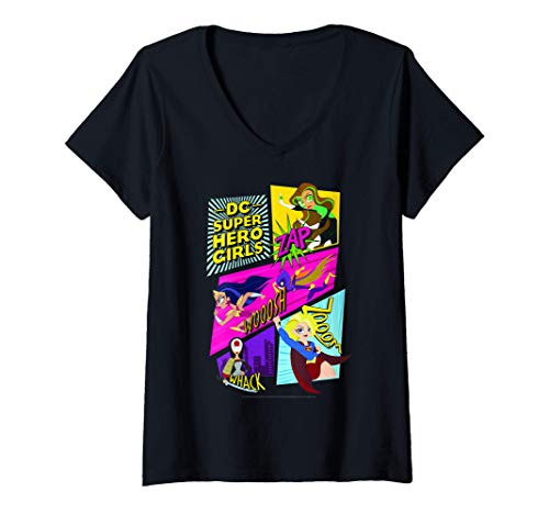 Womens DC Comics Super Hero Girls Comic Panels V-Neck T-Shirt