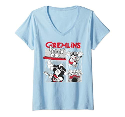Womens Gremlins Band Comic Panels C1 V-Neck T-Shirt