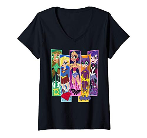 Womens DC Comics Super Hero Girls Character Panels V-Neck T-Shirt