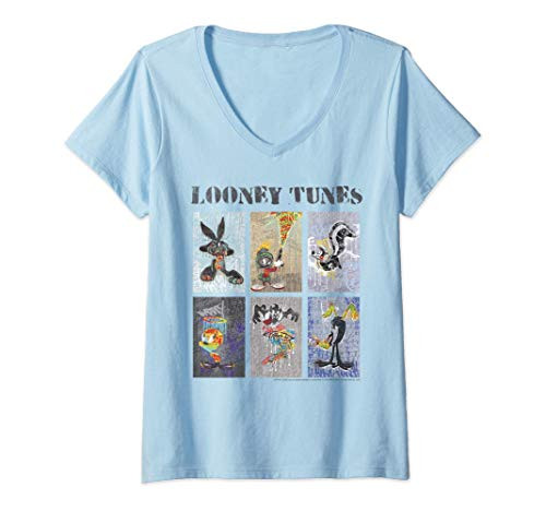 Womens Looney Tunes Painted Panels V-Neck T-Shirt