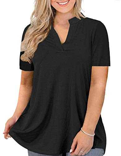 Plus Size Shirts for Women 2X Loose Fit Short Sleeve Summer Tops Black 18W