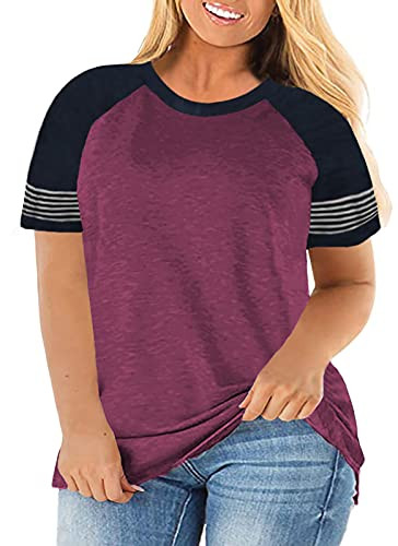 Plus Size Summer Tops for Women 2X Color Block Shirts Wine Red 18W