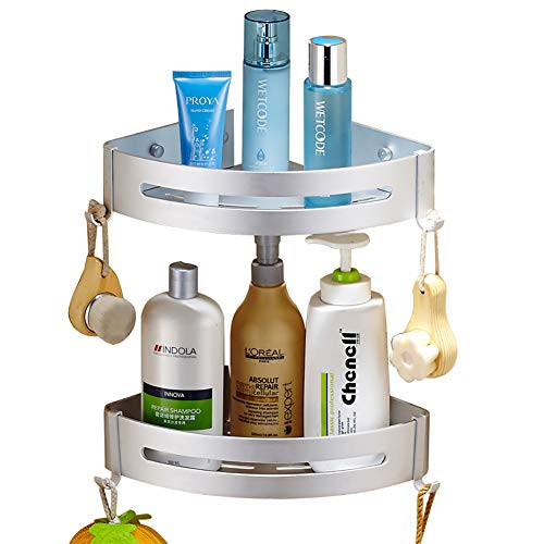 Felibeaco 2 Pack Corner Shower Caddy Adjustable Aluminum Corner Bathroom Shelf No Drilling Wall Mounted Triangle Basket Storage Organizer Rack for Washroom Toilet Dorm KitchenMatt Silver