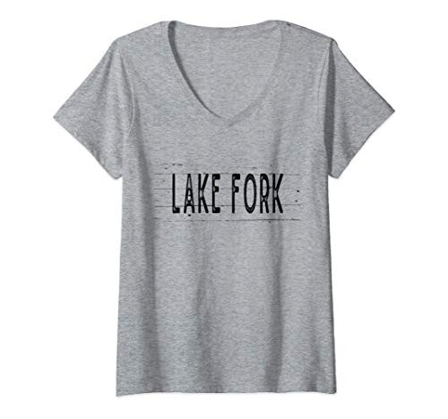 Womens Lake Fork Texas Wood Grain V-Neck T-Shirt