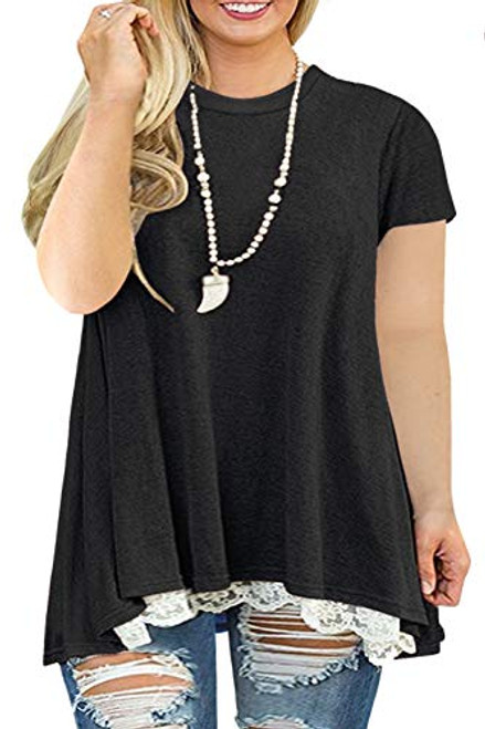 Plus Size Tops for Women 3X Short Sleeve T Shirts Cute Tunic Black 24W