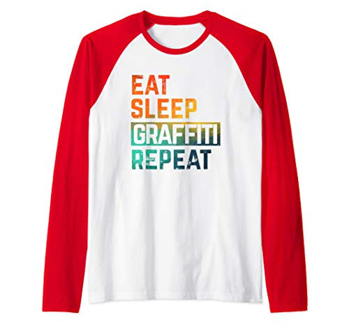 Spray Paint Graffiti Eat Sleep Repeat Watercolor Raglan Baseball Tee