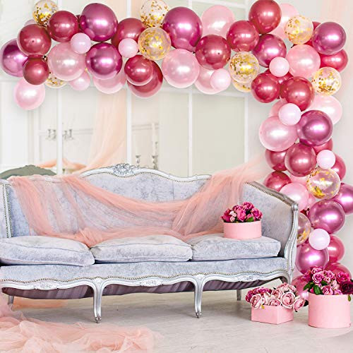 Whaline Balloon Arch & Garland Kit, Burgundy, Pink, Gold Confetti and Rose Metal Latex Balloons Set with 16ft Balloon Strip Tape, 1pcs Tying Tool and 100 Dot Glue for Wedding Birthday Party Decor Whaline Balloon Arch & Garland Kit, Burgundy, Pink, Gold Confetti and Rose Metal Latex Balloons Set with 16ft Balloon Strip Tape, 1pcs Tying Tool and 100 Dot Glue for Wedding Birthday Party Decor