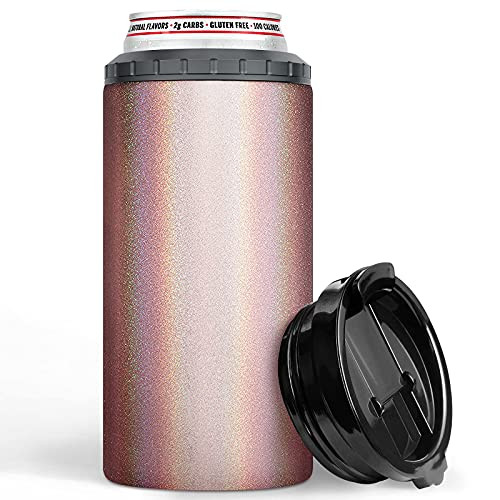 4-IN-1 Can Cooler for Skinny Tall Standard Cans Beer Bottle Holder Double Wall 12 oz Insulated Stainless Steel Slim Can Cooler Soda Drink Beer Keeper Rose