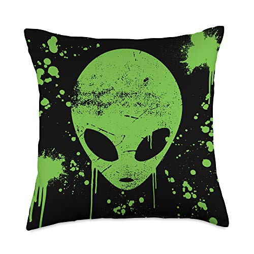 i-Create Alien Head Green Goo Slime Paint Dripping Splatter Throw Pillow 18x18 Multicolor