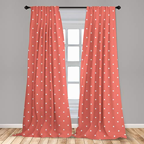 Ambesonne Coral Window Curtains Minimalist Neat Star on Empty Outer Space Elements Themed Greeting Design Image Lightweight Decorative Panels Set of 2 with Rod Pocket 56" x 63" Coral White