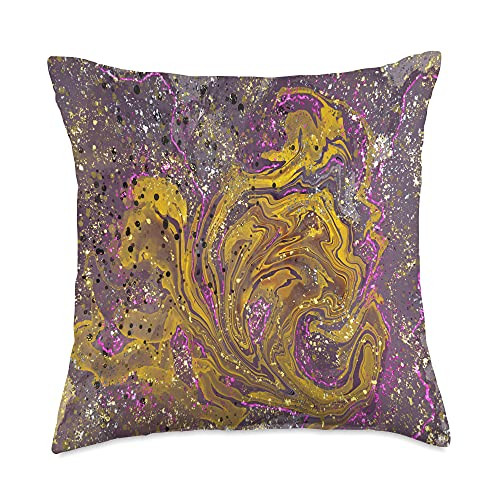 Abstract Art Paint Brush Pattern Decorative Gift Retro Liquid Swirl Abstract Yellow brown Pink Pattern Throw Pillow 18x18 Multicolor