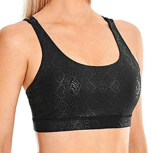 CRZ YOGA Women's Fitness Workout Yoga Bra Strappy Sports Bras Black Snake Medium