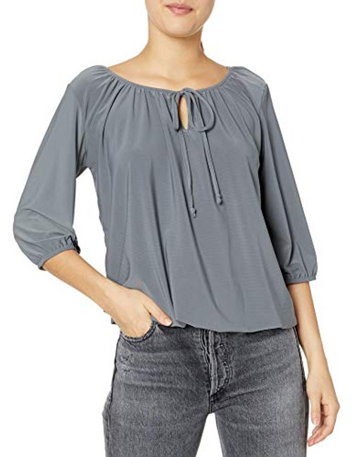 Star Vixen Women's 3-4 Sleeve Front Tie Peasant Top Charcoal Medium