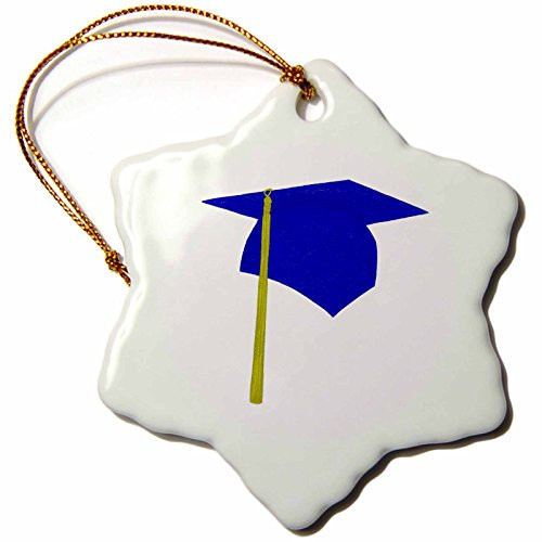 3dRose LLC orn_17544_1 Blue Cap and Yellow Tassel Graduation Snowflake Porcelain Hanging Ornament, 3-Inch