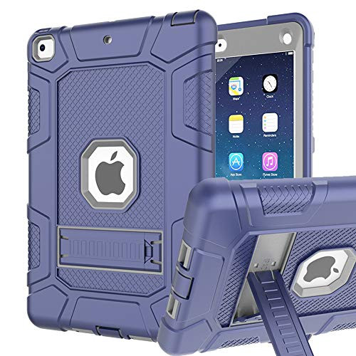 iPad 6th Generation Cases, iPad 2018 Case, iPad 9.7 Inch Case,Hybrid Shockproof Rugged Drop Protection Cover Built with Kickstand iPad 9.7 inch A1893/A1954/A1822,/A1823 (Navy Blue+Grey)