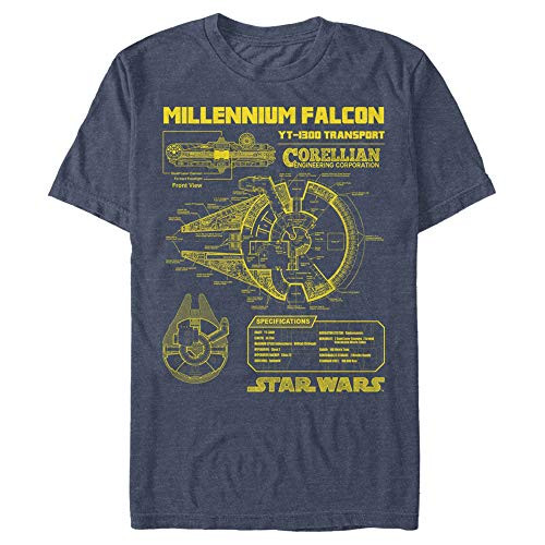 Star Wars Falcon Schematic Adult T-Shirt - Navy -Large-