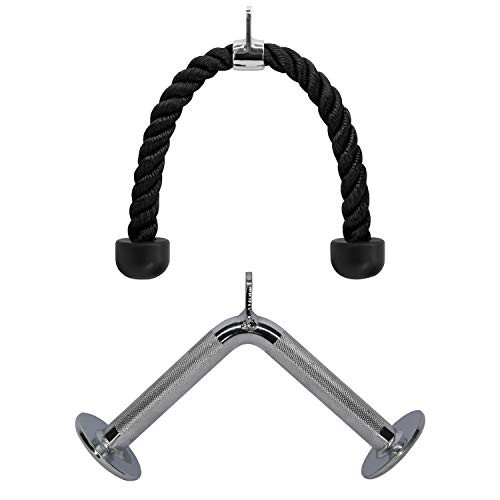 Yes4All Combo Tricep Rope-Tricep Pull Down Rope and V Bar Cable Attachment  Cable Bar for Strength Training 9. Tricep Rope plusVshapped Bar