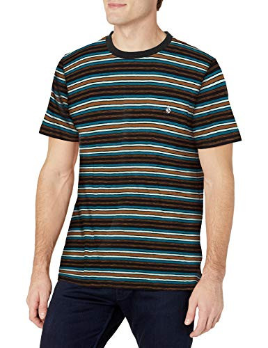 Volcom Men's Moorley Crew Short Sleeve Striped Shirt Black X-Small
